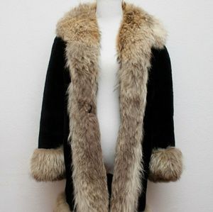 Vintage Black Penny Lane Coat with Fur Trim
